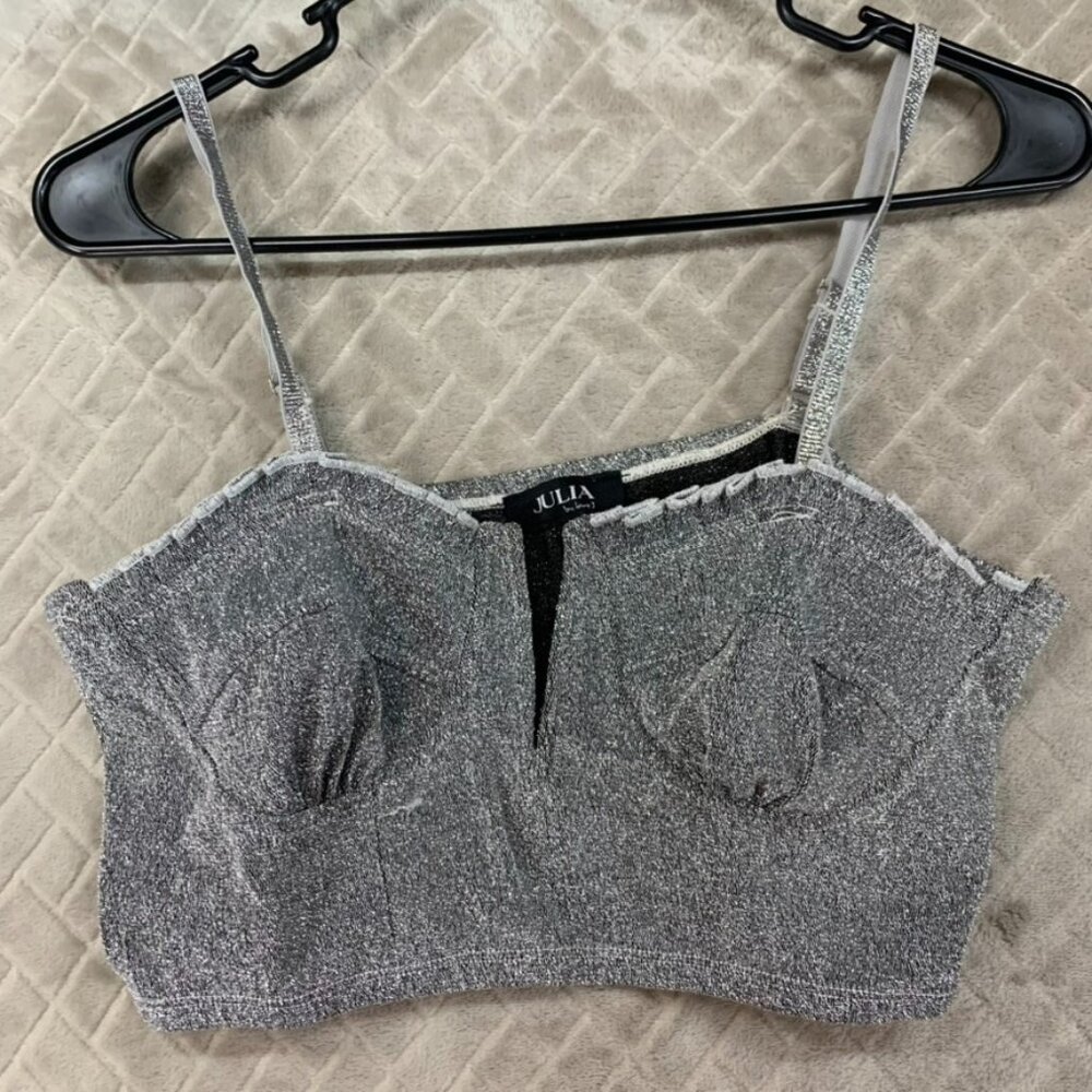 Julia By Love J Womens Crop Tank Top Junior XL Sparkly Silver Rave Club Festival